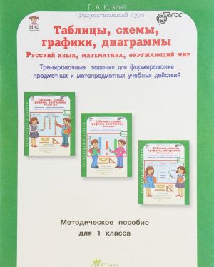 Tablitsy, skhemy, grafiki, diagrammy. Russkij jazyk. Matematika. Okruzhajuschij mir. 1 klass. Trenirovochnye zadanija dlja formirovanija predmetnykh i metapredmetnykh uchebnykh dejstvij. Metodicheskoe posobie dlja 1 klassa